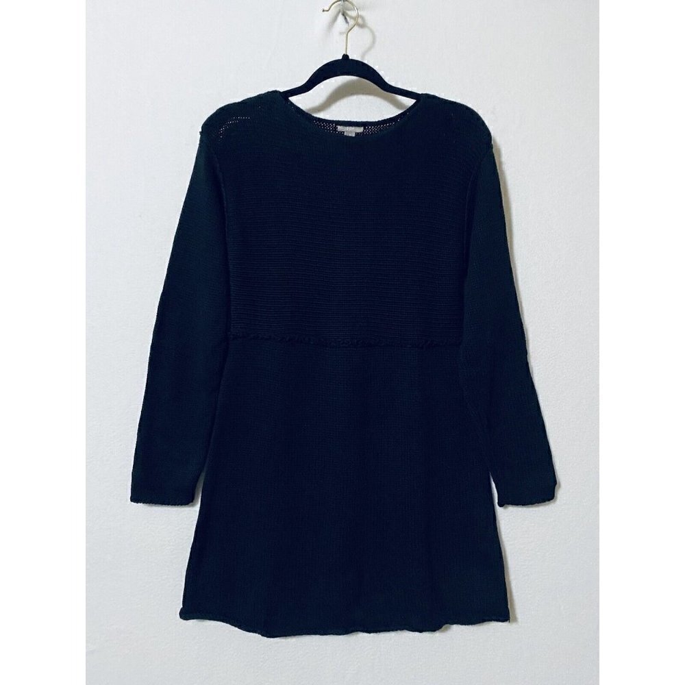 J Jill Womens Small Sweater Dress Long Sleeves Black Cotton Minimalist